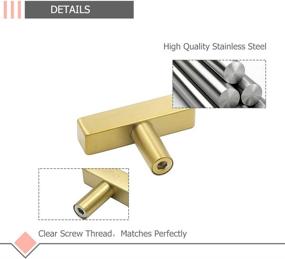 img 2 attached to 🔘 LONTAN 6Pack Brushed Brass Cabinet Knobs - Square LS1212GD Euro Gold T-Bar Stainless Steel Knobs for Cabinets