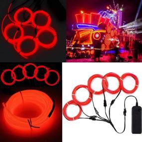 img 2 attached to 🎃 ILEBYGO EL Wire Neon Lights Kit for Halloween Christmas Party Decoration - 5 Pack, 3.28ft Each, Red (Battery Inverter Included, Batteries Not Included)