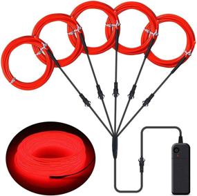 img 4 attached to 🎃 ILEBYGO EL Wire Neon Lights Kit for Halloween Christmas Party Decoration - 5 Pack, 3.28ft Each, Red (Battery Inverter Included, Batteries Not Included)