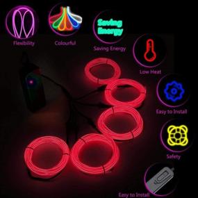 img 1 attached to 🎃 ILEBYGO EL Wire Neon Lights Kit for Halloween Christmas Party Decoration - 5 Pack, 3.28ft Each, Red (Battery Inverter Included, Batteries Not Included)