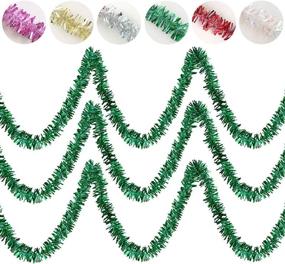 img 4 attached to 🎄 DEARCRAFT Green Tinsel Garland: Premium 4" x 30Ft Artificial Christmas Decorations for DIY Tree Hangings, Holiday Wedding & Birthday Party Supplies