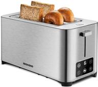 🍞 4-slice extra-wide toaster with 1.57" slots, redmond long slot toaster in red - 1300w, led display, 6 bread shade settings, defrost/bagel/reheat/cancel functions, removable stainless steel crumb tray логотип