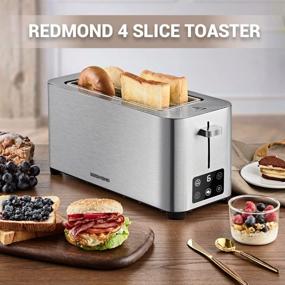 img 3 attached to 🍞 4-Slice Extra-Wide Toaster with 1.57" Slots, REDMOND Long Slot Toaster in Red - 1300W, LED Display, 6 Bread Shade Settings, Defrost/Bagel/Reheat/Cancel Functions, Removable Stainless Steel Crumb Tray