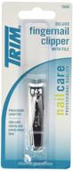 trim deluxe fingernail clippers with file: sharp, durable, and compact steel clippers for precise, even cuts with fold-away nail file logo