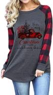 merry christmas women's baseball long sleeve raglan t-shirt with plaid splicing logo