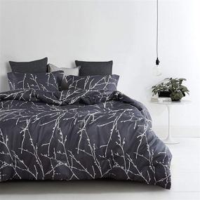 img 3 attached to 🌿 Wake In Cloud - Comforter Set with Branches Pattern, Charcoal Dark Gray Grey, Soft Microfiber Bedding (3pcs, Queen Size)