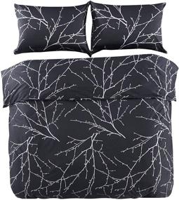img 1 attached to 🌿 Wake In Cloud - Comforter Set with Branches Pattern, Charcoal Dark Gray Grey, Soft Microfiber Bedding (3pcs, Queen Size)