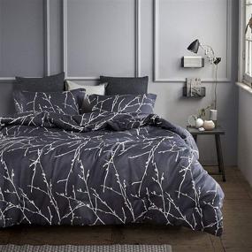 img 2 attached to 🌿 Wake In Cloud - Comforter Set with Branches Pattern, Charcoal Dark Gray Grey, Soft Microfiber Bedding (3pcs, Queen Size)