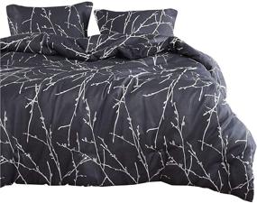 img 4 attached to 🌿 Wake In Cloud - Comforter Set with Branches Pattern, Charcoal Dark Gray Grey, Soft Microfiber Bedding (3pcs, Queen Size)
