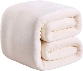 img 4 attached to 🛏️ 350GSM Thicken Warm Fuzzy Microplush Lightweight Thermal Fleece Blanket for King Size Bed, Couch, Sofa - SOFTCARE Ivory 90" x 108