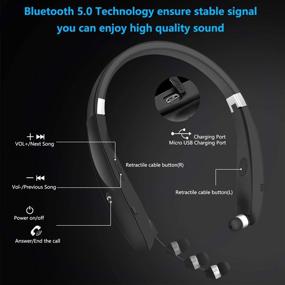 img 2 attached to 🎧 Черные складные Bluetooth наушники с выдвижными наушниками, беспроводные наушники с оголовьем, шумоподавление с микрофоном - идеально подходят для бега, тренировок, занятий в спортзале - спортивные наушники.