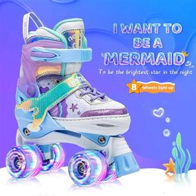 img 3 attached to 🧜 Mermaid 4 Size Adjustable Light up Roller Skates: Purple Blue Skates for Toddlers and Beginner Kids (Size Small 10C-13C US) - Perfect for Indoor and Outdoor Use