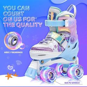 img 1 attached to 🧜 Mermaid 4 Size Adjustable Light up Roller Skates: Purple Blue Skates for Toddlers and Beginner Kids (Size Small 10C-13C US) - Perfect for Indoor and Outdoor Use