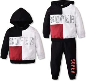 img 4 attached to 👦 Toddler Boys Hooded Sweatshirt + Jogger Pants Winter Outfit Set - Long Sleeve Pullover Hoodie Sweatsuit Clothes