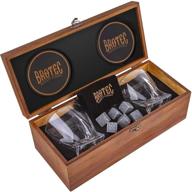 🥃 premium whiskey glass set with chilling stones - 2 bourbon glasses in wooden box - large 10oz no lead crystal logo