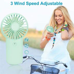 img 3 attached to 💚 Aluan Handheld Fan Mini Portable Fan High-Speed Small Personal Fans Adjustable Rechargeable Battery Operated Eyelash Fan for Kids Women Men Indoor Outdoor Travel Cooling with Lanyard, Green