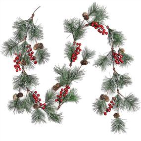 img 4 attached to 🎄 Lvydec 6ft Greenery Christmas Pine Garland: Festive Holiday Decor with Red Berries, Pine Cones, and Pine Needles for Mantel, Fireplace, and Table Centerpiece