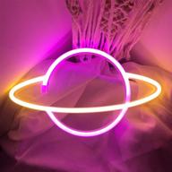 🪐 planet neon sign by iceagle - led neon light wall signs, battery & usb powered light up wall decor for bedroom party wedding kids girls boy room, pink & warm white логотип