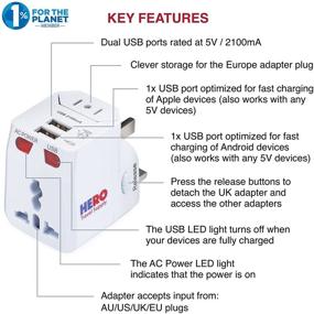img 2 attached to 🌍 Hero Universal Travel Adapter: Ultimate Power Plug for Worldwide Travel – Dual USB Ports, Compatible with US, Europe, UK, and More 100+ Countries
