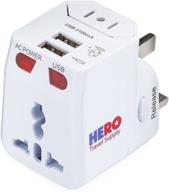 🌍 hero universal travel adapter: ultimate power plug for worldwide travel – dual usb ports, compatible with us, europe, uk, and more 100+ countries logo