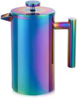 experience the magicafé difference: rainbow 34oz/1l stainless steel double walled french press coffee maker logo