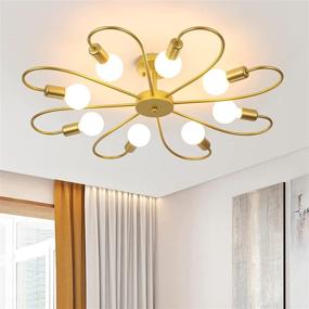 img 4 attached to 💡 Qcyuui Modern 8-Light Gold Chandeliers Ceiling Light - Industrial Sputnik Fixture for Living Room and Kitchen, Semi Flush Mount with E26 Bulb Compatibility (Bulb Not Included)