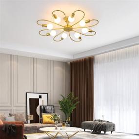 img 3 attached to 💡 Qcyuui Modern 8-Light Gold Chandeliers Ceiling Light - Industrial Sputnik Fixture for Living Room and Kitchen, Semi Flush Mount with E26 Bulb Compatibility (Bulb Not Included)