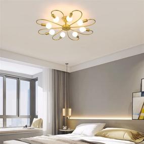 img 2 attached to 💡 Qcyuui Modern 8-Light Gold Chandeliers Ceiling Light - Industrial Sputnik Fixture for Living Room and Kitchen, Semi Flush Mount with E26 Bulb Compatibility (Bulb Not Included)