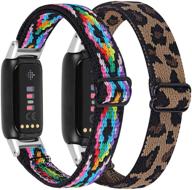 🌈 ocebeec 2 pack elastic bands for fitbit luxe - adjustable stretchy nylon sport wristband replacement for fitbit luxe fitness & wellness tracker - women men - aztec style colorful + leopard pattern logo