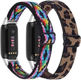 img 4 attached to 🌈 OCEBEEC 2 Pack Elastic Bands for Fitbit Luxe - Adjustable Stretchy Nylon Sport Wristband Replacement for Fitbit Luxe Fitness & Wellness Tracker - Women Men - Aztec Style Colorful + Leopard Pattern