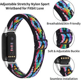 img 3 attached to 🌈 OCEBEEC 2 Pack Elastic Bands for Fitbit Luxe - Adjustable Stretchy Nylon Sport Wristband Replacement for Fitbit Luxe Fitness & Wellness Tracker - Women Men - Aztec Style Colorful + Leopard Pattern