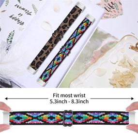 img 2 attached to 🌈 OCEBEEC 2 Pack Elastic Bands for Fitbit Luxe - Adjustable Stretchy Nylon Sport Wristband Replacement for Fitbit Luxe Fitness & Wellness Tracker - Women Men - Aztec Style Colorful + Leopard Pattern