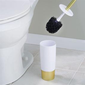 img 2 attached to mDesign Decorative Compact Toilet Bowl Brush and Holder - Metal Handle/Base - Bathroom Storage and Organization - Space-Saving, Sturdy, Deep Cleaning - White/Gold Brass
