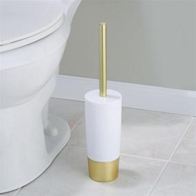 img 3 attached to mDesign Decorative Compact Toilet Bowl Brush and Holder - Metal Handle/Base - Bathroom Storage and Organization - Space-Saving, Sturdy, Deep Cleaning - White/Gold Brass