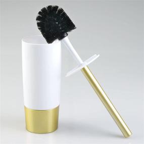 img 1 attached to mDesign Decorative Compact Toilet Bowl Brush and Holder - Metal Handle/Base - Bathroom Storage and Organization - Space-Saving, Sturdy, Deep Cleaning - White/Gold Brass