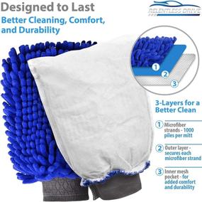 img 2 attached to Relentless Drive Car Wash Mitt - Chenille Microfiber, Scratch Free, Ultra Absorbent for Cars, Trucks, SUV, Boat & Motorcycle (Large)