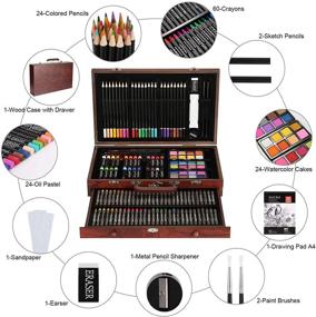 img 3 attached to 🎨 AGPTEK Art Set: Deluxe 141-Piece Wooden Painting Case & Art Supplies Kit with Crayons, Colored Pencils, Sketch Pencils, Brushes, Sharpener and Eraser