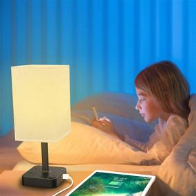 img 3 attached to 💡 COZOO USB Bedside Table & Desk Lamp – Black Charger Base with White Fabric Shade"