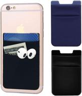 📱 double secure 2pack adhesive phone pocket - stick on card wallet for iphone & all smartphones - 3m sticker - credit cards/id card holder - double pocket - 1 black & 1 navy blue logo