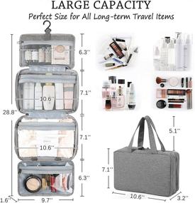 img 3 attached to 🧳 Hang Toiletry Bag: Ultimate Cosmetic Travel Organizer with 4 Sections, Large Capacity & Water-Resistant – Perfect for Accessories, Toiletries, and Full-Sized Containers! Includes 3 Travel Bottles