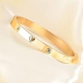 img 2 attached to 🎁 VQYSKO Love Friendship Bracelet Bangle - 18K Gold Plated / Rose Gold / Silver with Cubic Zirconia Stainless Steel Hinged Jewelry - Perfect Birthday Gift for Her, Women, Teen Girls