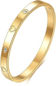img 4 attached to 🎁 VQYSKO Love Friendship Bracelet Bangle - 18K Gold Plated / Rose Gold / Silver with Cubic Zirconia Stainless Steel Hinged Jewelry - Perfect Birthday Gift for Her, Women, Teen Girls