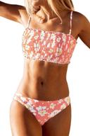 🌺 cupshe women's floral smocked bandeau bikini sets: vibrant and stylish swimwear for women logo