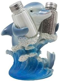 img 1 attached to 🐬 Dolphin Riding Ocean Wave Salt and Pepper Shaker Set with Figurine Holder: A Perfect Addition to Your Tropical Kitchen Decor!