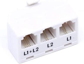 img 1 attached to 2 Line Telephone Splitter Adapter - Triple Splitter (Line 1, Line 2, Twin Line) - Dual Line Separator - 4 Conductor Connector (2 Phone Lines) - White, Pack of 2