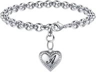 💖 heart initial bracelets for women and girls- stainless steel charm bracelets with engraved 26 letters- initial charm bracelets jewelry gifts for christmas, birthday logo