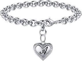 img 4 attached to 💖 Heart Initial Bracelets for Women and Girls- Stainless Steel Charm Bracelets with Engraved 26 Letters- Initial Charm Bracelets Jewelry Gifts for Christmas, Birthday