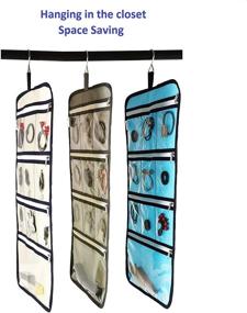 img 3 attached to 💙 ANIZER Hanging Jewelry Organizer with 10 Clear Zippered Pockets for Convenient Jewelry Storage in Travel Suitcases and Home Closets (Blue)