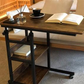 img 2 attached to Versatile AHB Home Office Side Table: Space-Saving Design with Caster Wheels, 2 Shelves, and Adjustable Height - Perfect Writing Desk or Laptop Workstation for Bedroom or Living Room