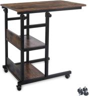 versatile ahb home office side table: space-saving design with caster wheels, 2 shelves, and adjustable height - perfect writing desk or laptop workstation for bedroom or living room logo